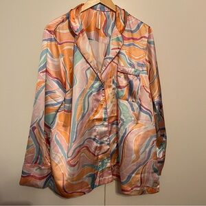 By Anthropologie Oversized Button-Front Long Sleeve Pajama Shirt